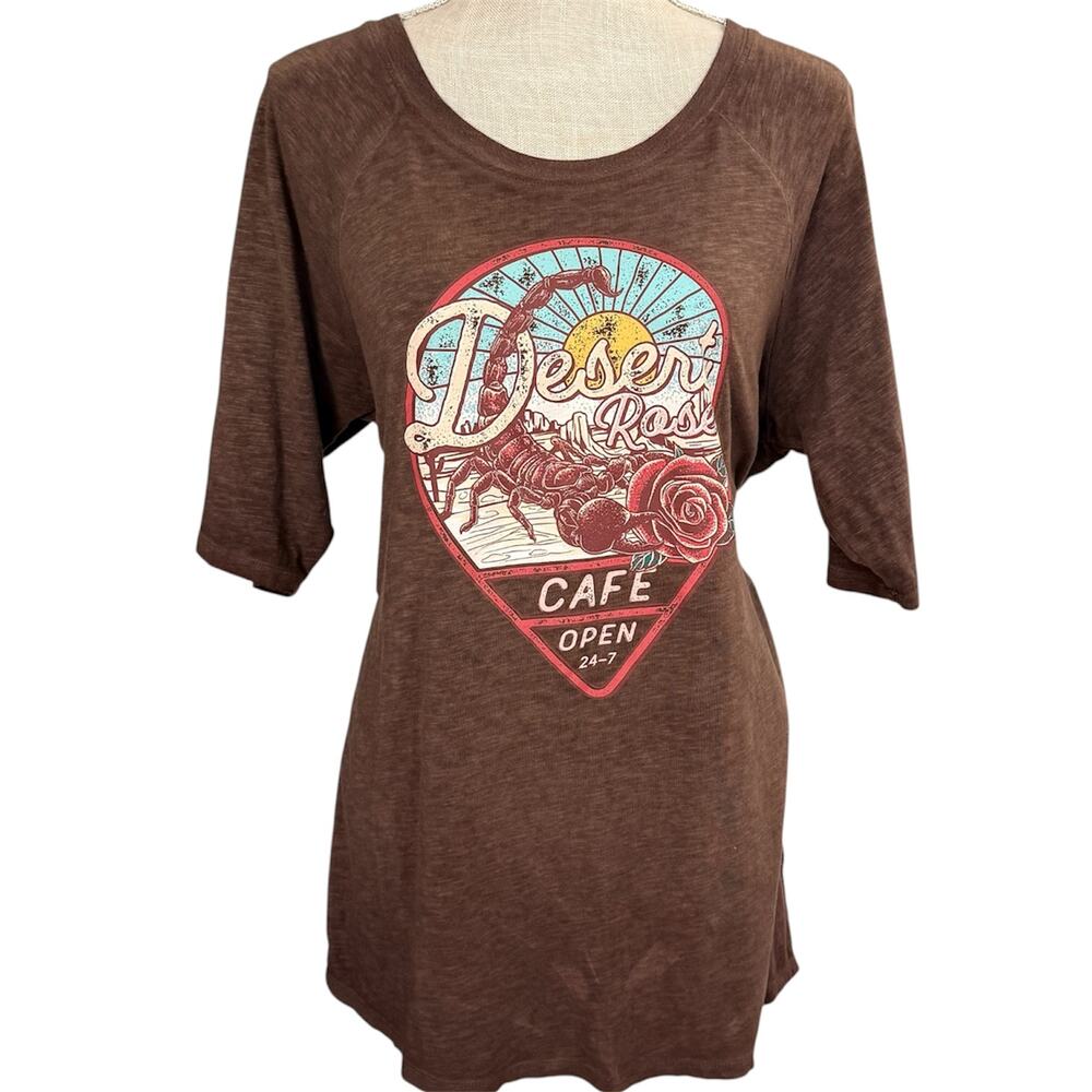Torrid, Desert Rose Cafe Graphic Tee, Sz 1X 14-16, Brown, Tagless (Stamped Tag)